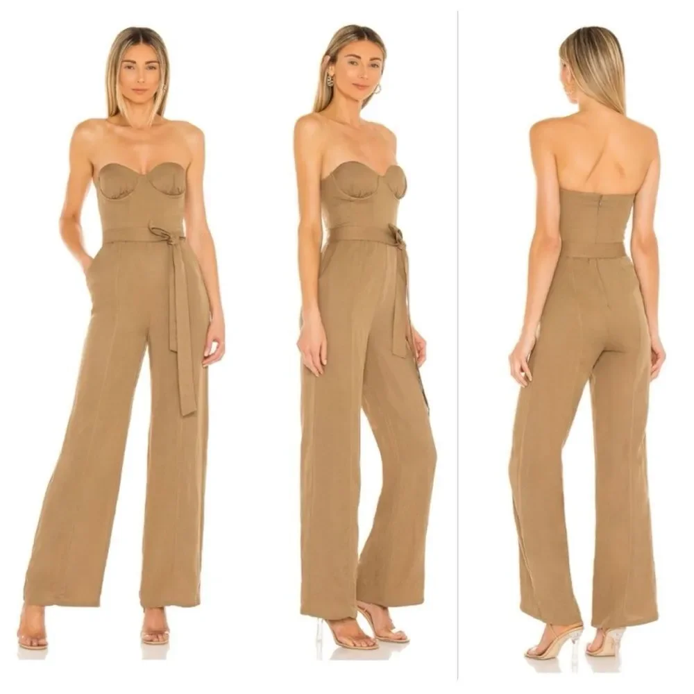 LOVERS + FRIENDS x REVOLVE Steph Tan Bustier Strapless Belted Jumpsuit Size M